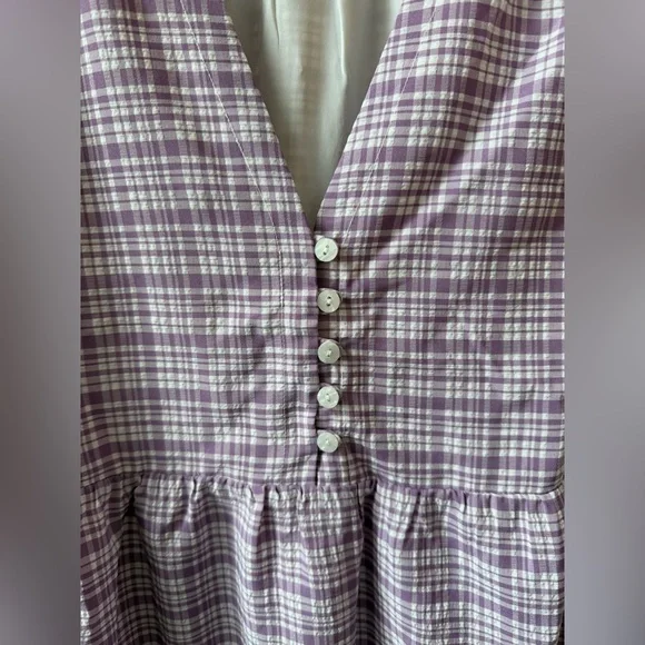 ModCloth Lavender Plaid Mini Dress Size Large V-Neck Short Sleeve Pockets EUC - Picture 8 of 12